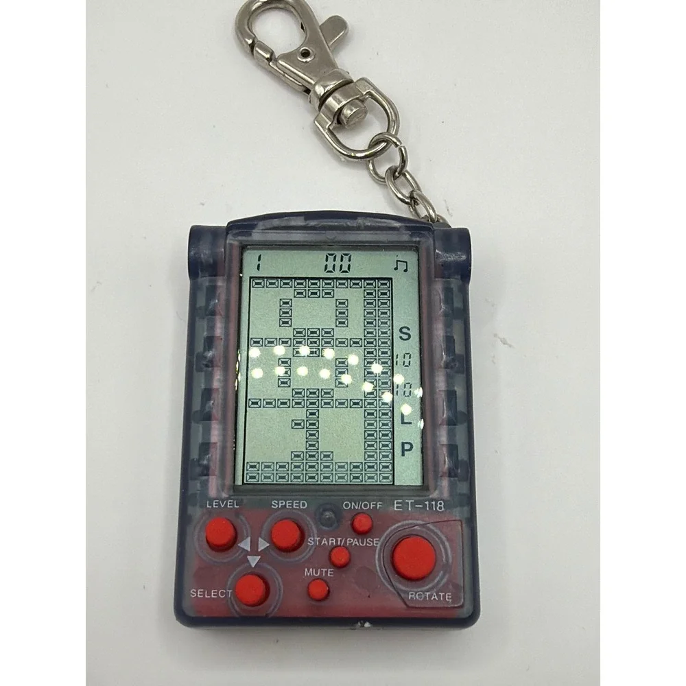 Vintage Brick Game Keychain Grey Red ET-118 Retro Handheld Console